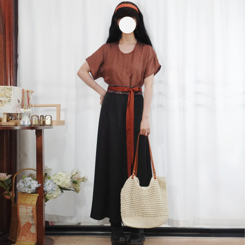 梦桑塔汉服唐褙子一片式八破裙大码胖MM黑色夏季日常通勤夏款人丝