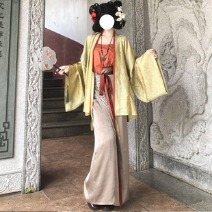 梦桑塔汉服大码胖MM晋制褶衣明星同款浮光锦人丝日常旋裙罗马夏日