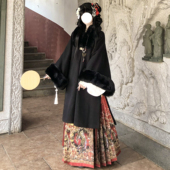 梦桑塔汉服明制冬季 黑色加绒加厚裘衣织金妆花高档女马上有钱 大码