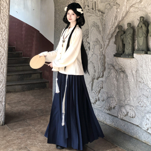 梦桑塔明制汉服简约素雅弓袋袖秋冬针织复古大码胖MM马面裙纯色女