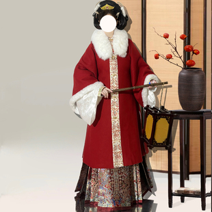 龙祥祥红色马面裙妆花汉服拜年汉服冬季 明制毛呢长袄外套加绒 大码