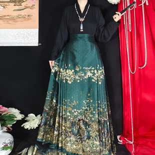 梦桑塔汉服新品大码马面裙绿色【马上有钱】显白日常显瘦黑色上衣