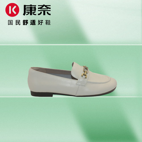 低跟一脚蹬皮鞋康奈平底乐福鞋