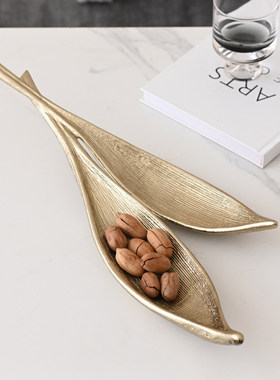 印度进口一对金叶金属托盘摆件