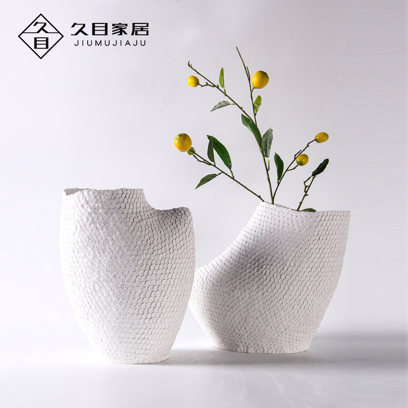 鱼鳞纹花瓶花器客厅陶瓷插花摆件