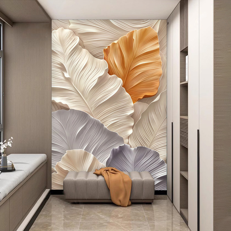 莫兰迪家大业大玄关背景墙壁纸3d抽象立体花卉进门墙装饰画简欧