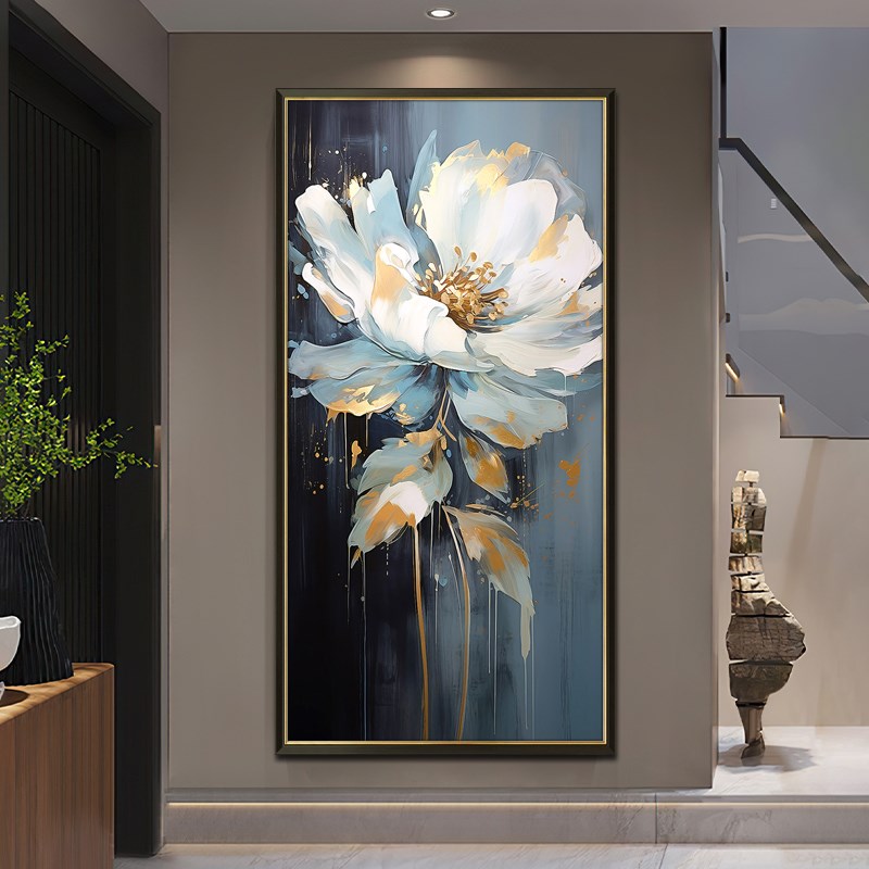 速发入户走廊过道玄关装饰画纯手绘油画抽象肌理立体花卉简约轻奢图片