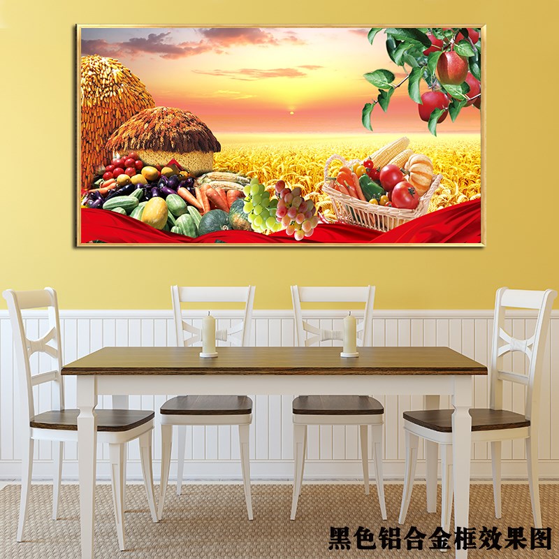 现货速发五谷丰登餐厅装饰框挂画金色麦田客厅自粘贴画麦子水果壁图片