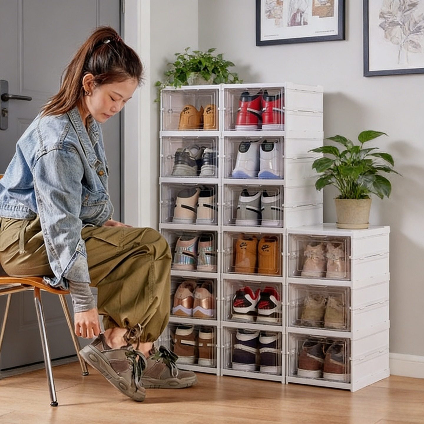 免安装加厚鞋架可折叠一体式鞋盒透明鞋柜收纳盒塑料防尘简易鞋柜