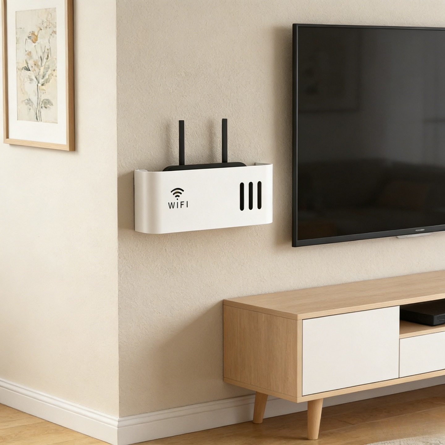 路由器wifi收纳盒免打孔壁挂式无线机顶盒光猫墙上收纳盒置物架