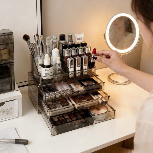 化妆品收纳盒抽屉式高颜值梳妆台整理盒新款轻奢口红护肤品置物架
