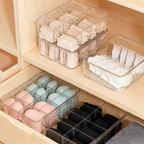 内衣收纳盒透明带盖防尘卧室宿舍文胸内裤袜子三合一分格整理神器