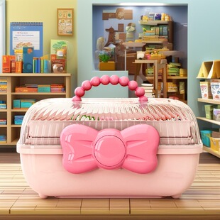 多层首饰盒文具盒三层收纳盒儿童咕卡收纳盒蝴蝶结桌面手工整理箱