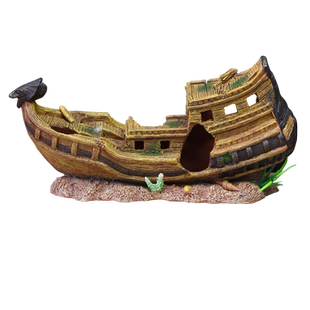 鱼缸造景沉船水族箱装饰破船渔船海底海盗仿旧船假水草创意摆件