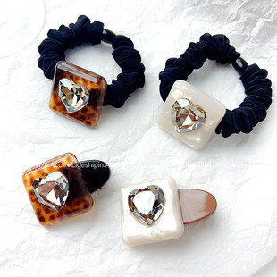 小众设计感韩式豹纹宝石发绳闪闪几何方块爱心发圈扎头发头绳网红