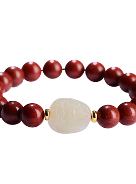 保真原矿朱砂手链女大势至菩萨本命佛属马和田玉手串佛珠男本命年