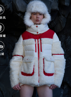 D.MARTINA QUEEN红白色通勤风羽绒服女高蓬保暖鸭绒棉服外套