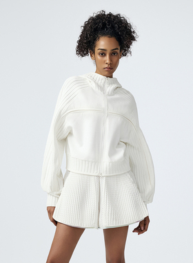 D.MARTINA QUEEN2025早秋连帽运动休闲外套女 双头拉链针织开衫