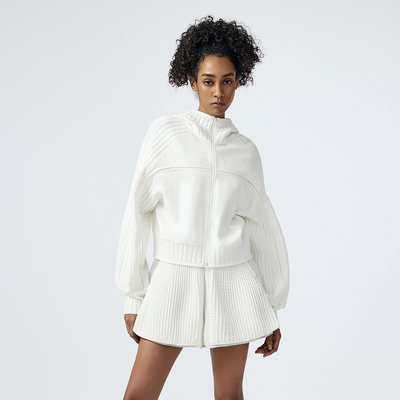 D.MARTINA QUEEN2026早秋连帽运动休闲外套女 双头拉链针织开衫