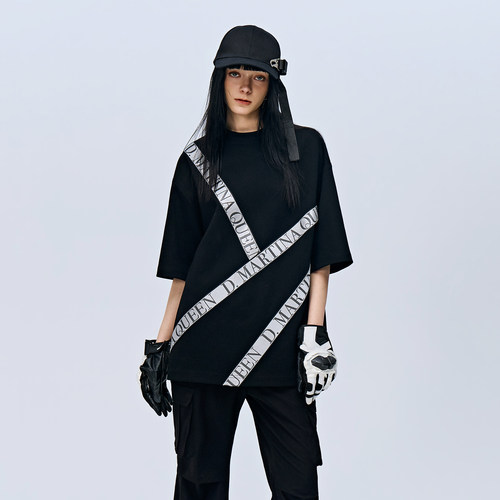 D.MARTINA QUEEN奥感N系列DMNQ夏季新款宽松休闲五分短袖T恤