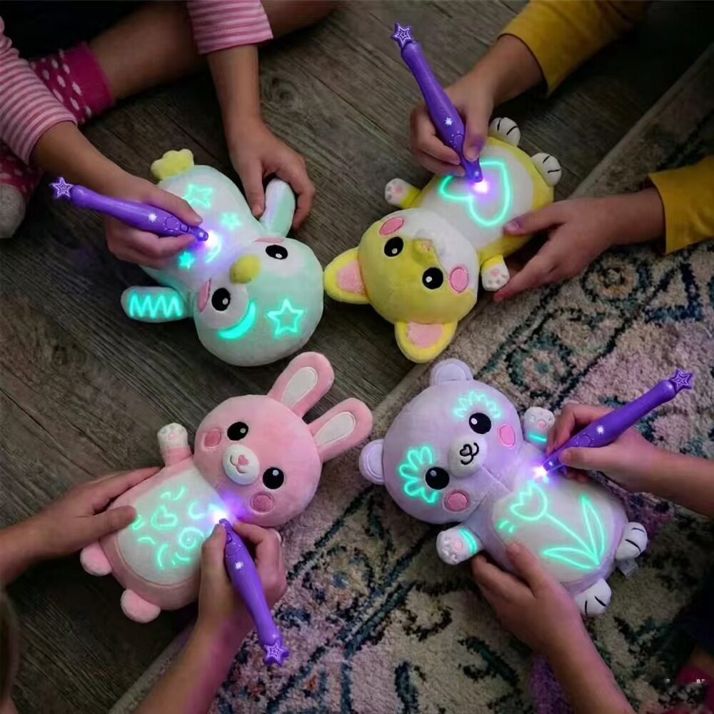 现货跨境新款TK GlowBabies发光公仔夜光绘画毛绒玩具儿童安抚礼