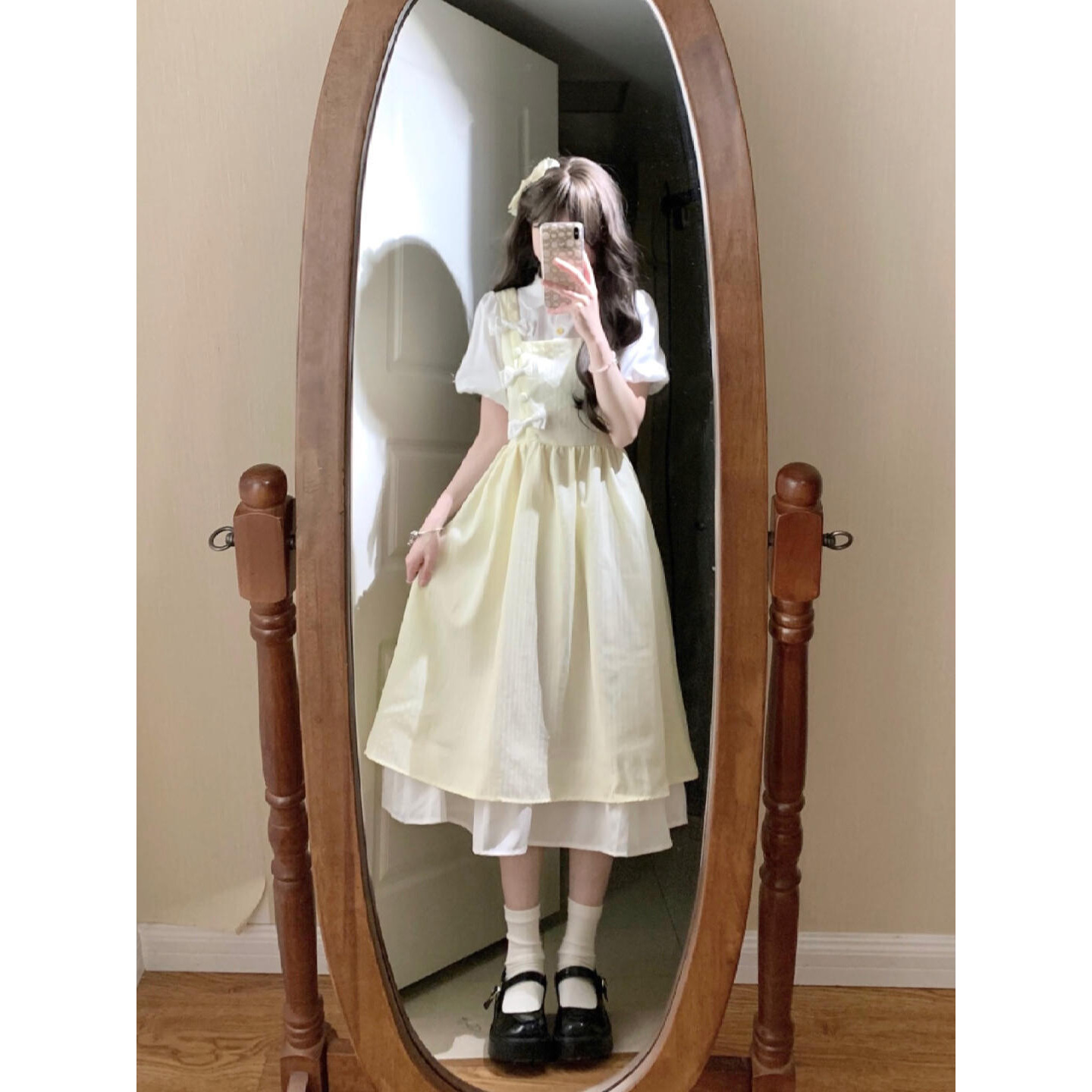 森系甜美衬衣拼接假两件裙子夏季大码小清新奶甜温柔风少女连衣裙