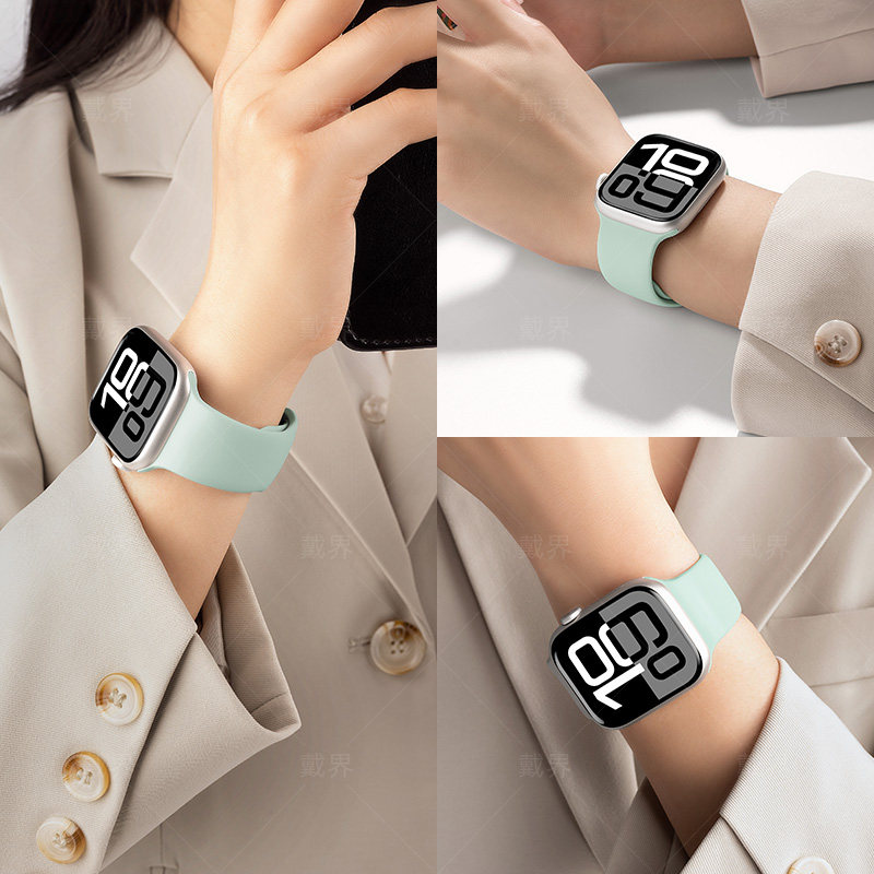 张婧仪同款适用苹果S9手表表带iwatch10系列运动s8高级感s7代液态硅胶s6防水质感s5原装替换女ultra2夏天百搭