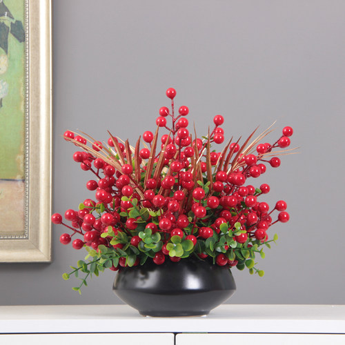 仿真红果发财果乔迁开业新年喜庆装饰收银台电视柜圆型空调顶摆件