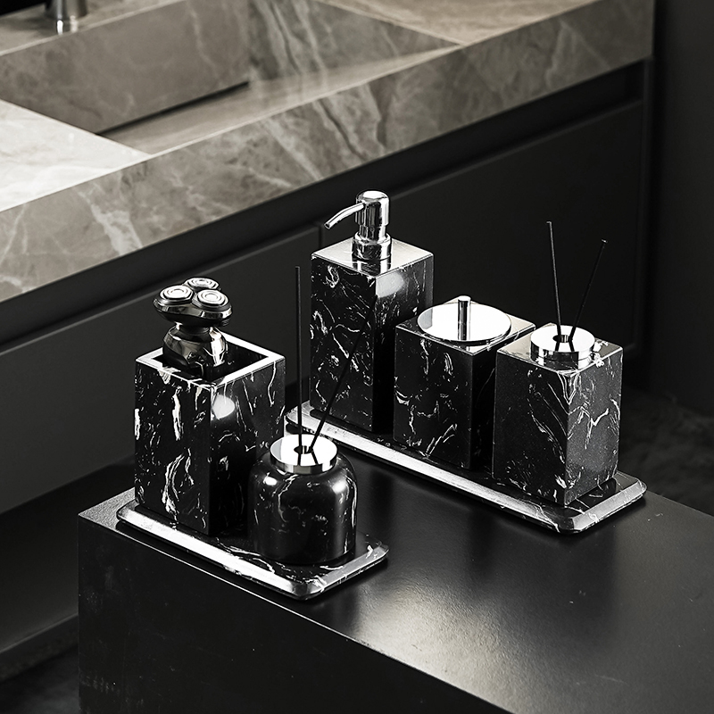 高檔大理石洗漱用品收納套件擺件