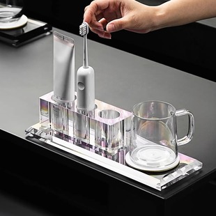 水晶牙刷架漱口杯收纳情侣单双人洗漱套装意式极简卫生间置物架