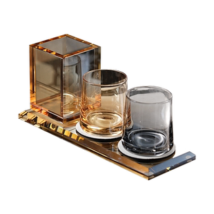 家用水晶玻璃单人牙刷架洗漱口杯架置物架极简风卫生间梳子收纳筒