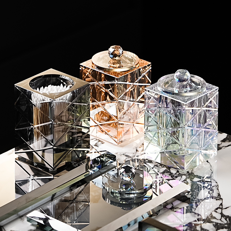 高檔水晶玻璃家用牙簽筒棉簽筒