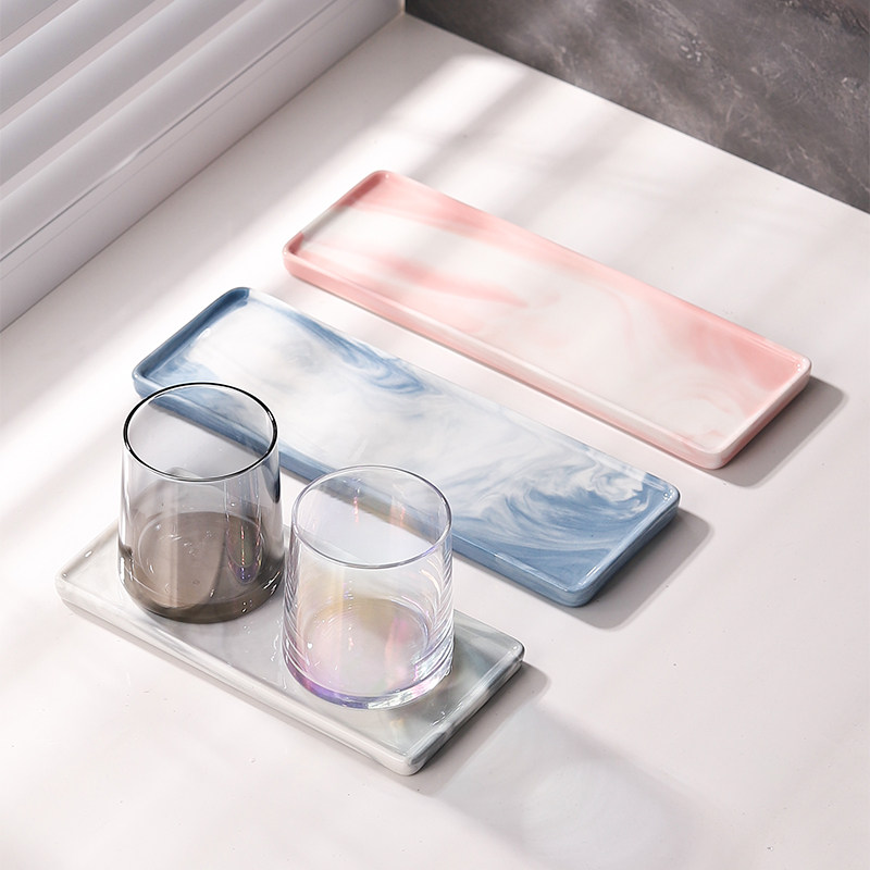 轻奢大理石纹陶瓷托盘化妆品置物架卫生间加厚收纳托盘子卸妆托盘,家庭/个人清洁工具,杯架,淘宝优惠券,粉丝福利购,淘宝优惠卷