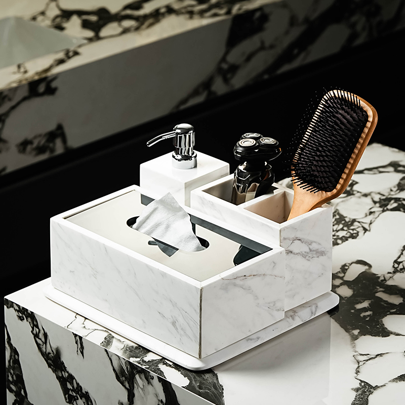 极简意式纸巾盒收纳套装别墅客厅餐桌主卫擦手纸卷纸大理石抽纸盒