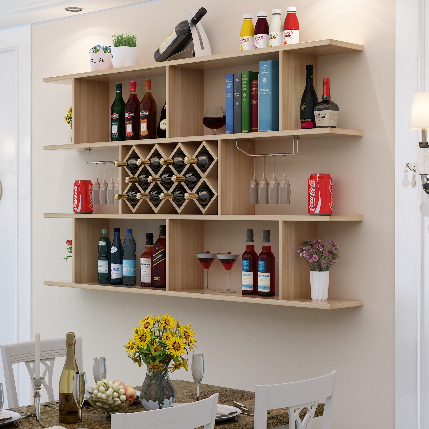 包邮墙上酒柜酒架悬挂酒瓶架挂墙吊柜餐厅壁挂实木格子墙壁吧台架