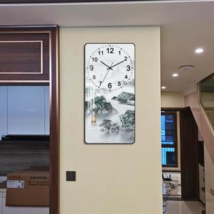新中式 饰画时钟餐厅背景墙挂钟客厅挂画钟表创意壁画 山水画玄关装