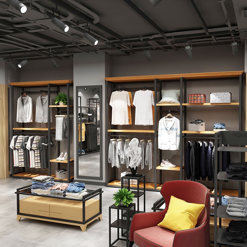 服装店展示架高低挂衣架西装展示柜裤子陈列架落地式木质男装货架