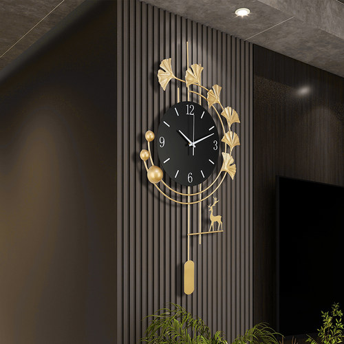 客厅静音家用格栅免打孔金属挂钟