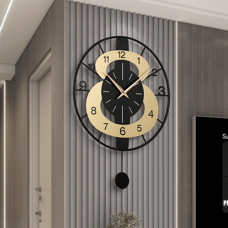 龙笛现代简约装饰格栅墙轻奢挂钟