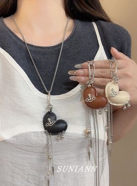 甜酷小众爱心土星吊坠长款项链女高级感气质毛衣链2025年新款爆款