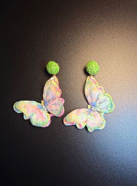 Vintage古着Dream Flutter夏日梦幻蝴蝶耳环度假风耳夹耳饰