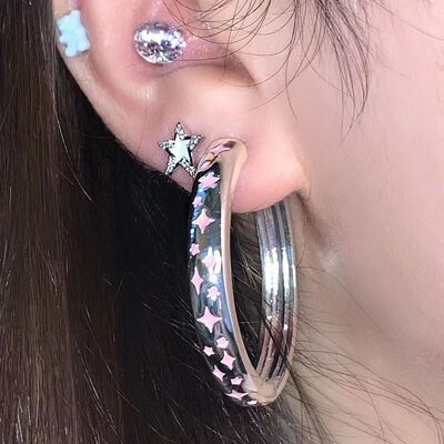 UNEUPEU*RecoPan星河缠绕 原创设计银粉星星耳圈耳饰耳环小众饰品