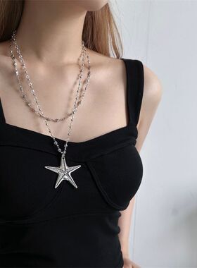 甜酷辣妹风透明串珠海星吊坠项链女小众时尚百搭锁骨链颈链配饰