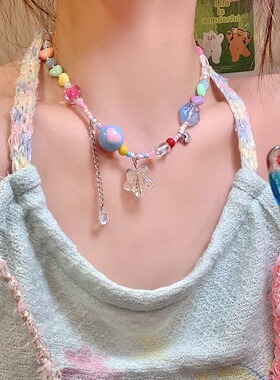 多巴胺彩色串珠星星项链女轻奢小众设计感网红配饰甜酷辣妹锁骨链