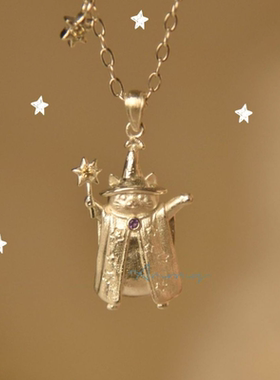 可爱巫师柯南魔法设计吊坠猫咪小众项链高级秋冬个性锁骨链项链