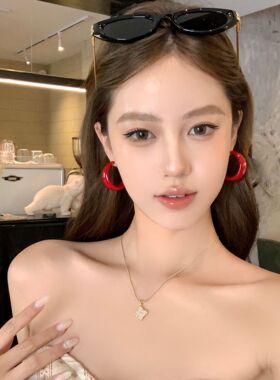 【蜜桃茶】仲夏雾蓝 氧气蓝色宽面大耳圈巨好看海边度假风耳夹女