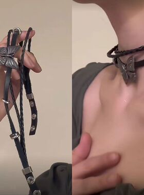 暗黑涩谷蝴蝶皮革双层朋克摇滚choker项圈复古辣妹y2k亚文化项链