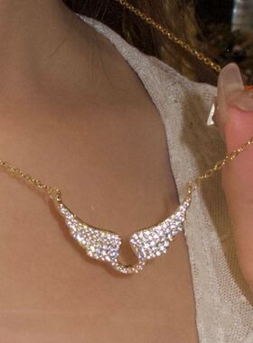 「天使之翼」不掉色重工闪钻满钻翅膀美式复古辣妹小众设计项链