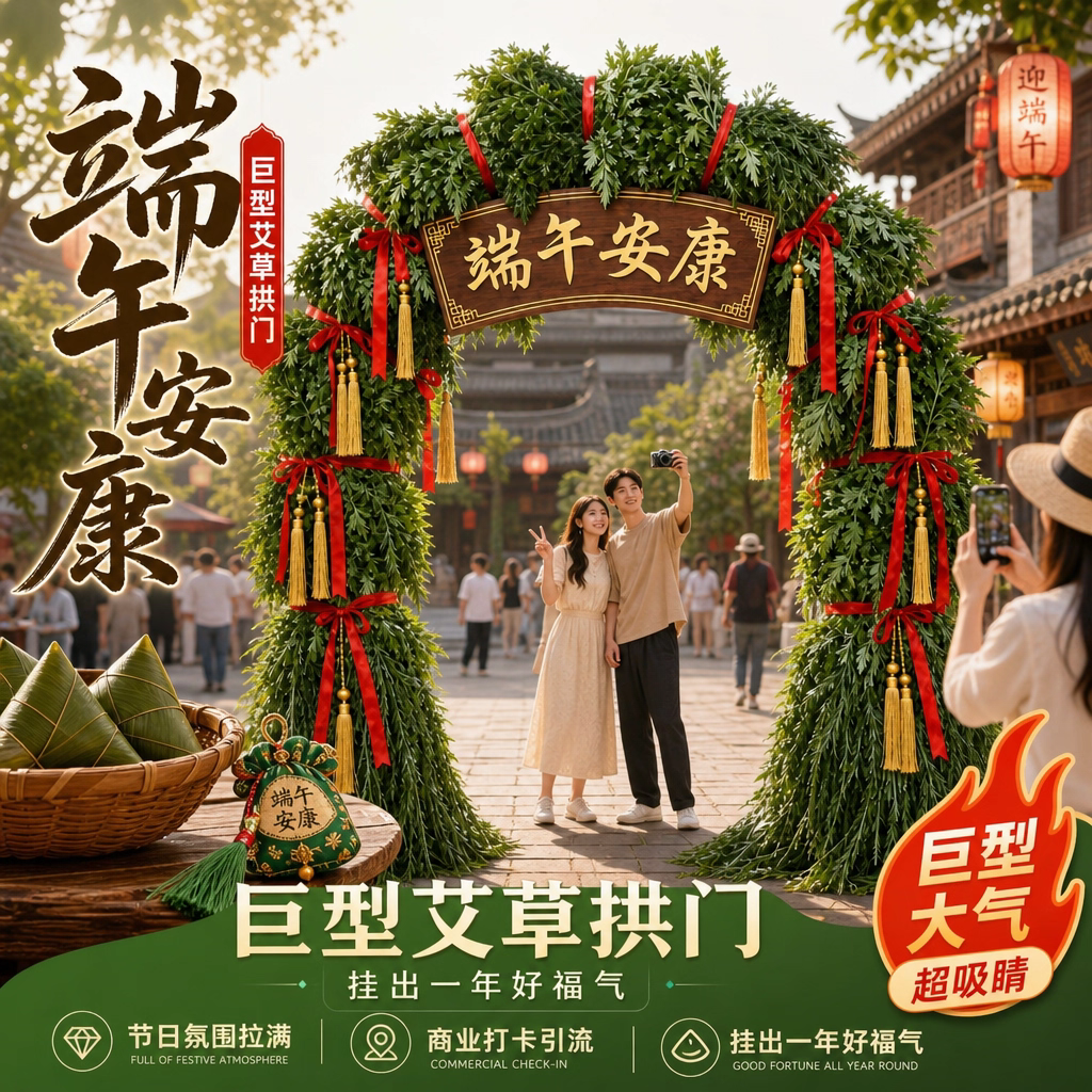 端午节巨型艾草拱门古镇景区网红打卡美陈摆件园区广场氛围装饰