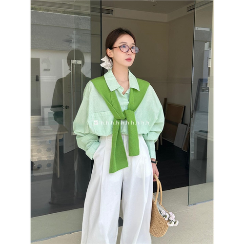 h.h大码女装 韩系甜美学院风衬衫披肩两件套设计感小众衬衣套装